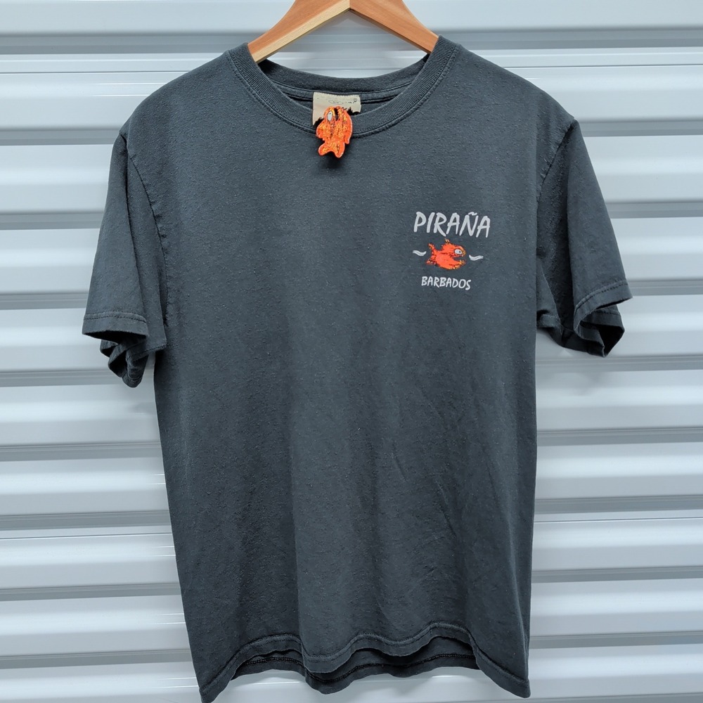 Pirana Joe Size Medium Mens Barbados Graphic T-Shirt Faded‎ Black Cotton Tee